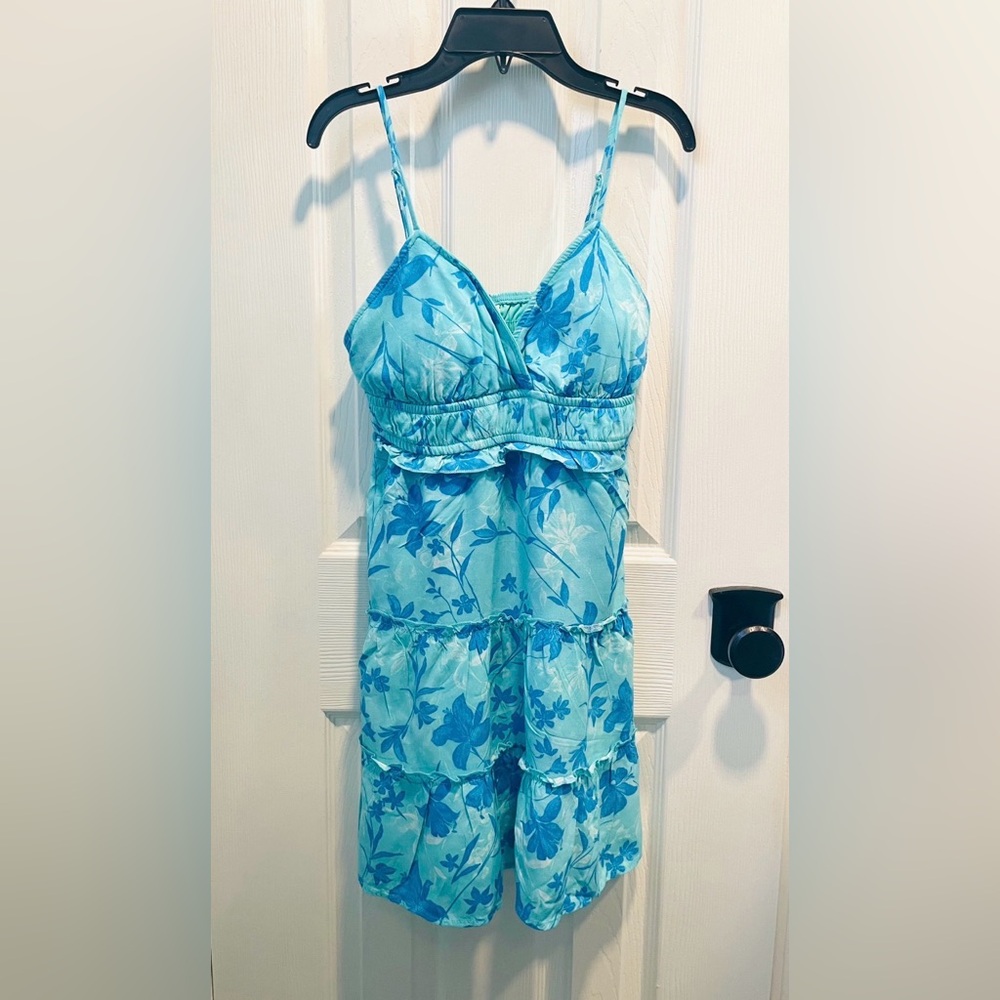 Cute Blue Floral One-Piece Dress